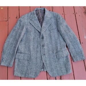 Harris Tweed 3 button Blazer Men Size 46 R Brown Vintage Wool Herringbone Jacket